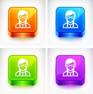 Female with Glasses on Color Square Buttons N2