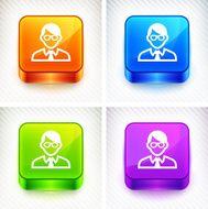 Businessman with Glasses on Color Square Buttons N2