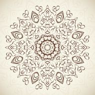 Abstract ornamental round floral lace pattern on beige background
