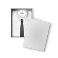 White classic men shirt with black tie in the packaging