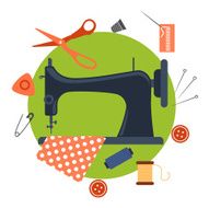 Flat sewing icons and machine