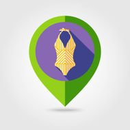 Swimsuit flat mapping pin icon with long shadow