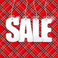 Sale illustration with white text on red cage