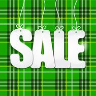 Sale illustration with white text on green cage