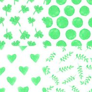 Watercolor blue plant drop polka dot seamless pattern set