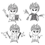 set of cute characters war sword drawing by hand vector