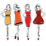 Four elegant women in dresses
