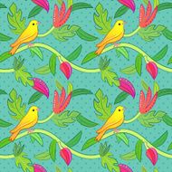 Nature seamless pattern with birds and leafs
