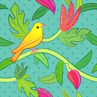 Nature seamless pattern with bird and leaf