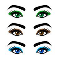 Collection female eyes and eyebrows of shapes different colors makeup