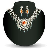 illustration women&#039;s necklace with precious stones and pearls