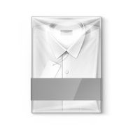 White classic men shirt with label in the transparent packaging