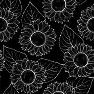beautiful monochrome black and white seamless background with sunflowers