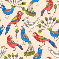 Seamless parrots and peacocks
