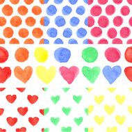 Watercolor colored heart polka dot Baby seamless patterns