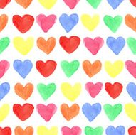 Watercolor colored hearts seamless pattern Baby romantic backgro