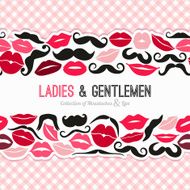 Collection of moustaches and lips Vector illustration Seamless border