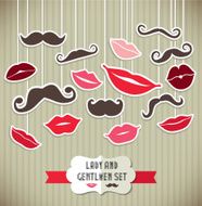 Stickers collection of moustaches and lips Vector illustration N3