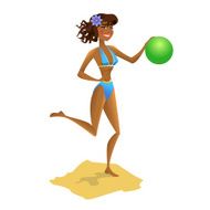 Girl with ball on the beach Vector illustration