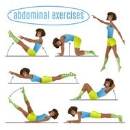 Set of exercises Woman doing abdominal