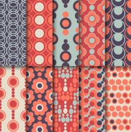 Set of seamless colorful retro patterns with circles Geometric style
