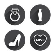 Wedding dress icon Women&#039;s shoe symbol N9