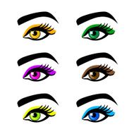 Collection female eyes and eyebrows of shapes different colors makeup N2