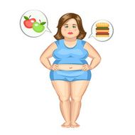 The fat girl with hamburger and apples Vector illustration N2