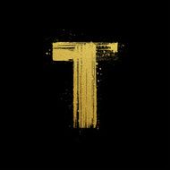 Gold glittering brush hand painted letter T