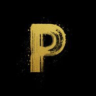 Gold glittering brush hand painted letter P