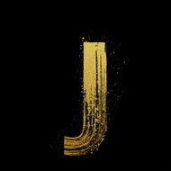 Gold glittering brush hand painted letter J