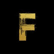 Gold glittering brush hand painted letter F