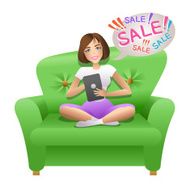 Pretty woman shopping online Vector illustration