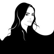 Young woman with long wavy black hair concept