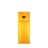 Orange refrigerator isolated on white