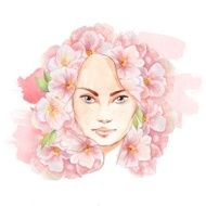 Face of spring Beautiful woman face and flowers
