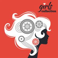 Beautiful woman silhouette with flowers Girls collection N4