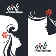 Set of beautiful women silhouettes Girls collection banners