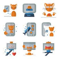 Cat selfie flat colored vector icons
