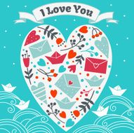 Romantic concept card with heart and flowers