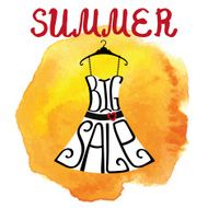 Summer big Sale lettering Dress watercolor yellow splash