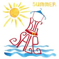 Summer big Sale lettering Red Dres watercolor sun wave