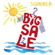 Summer big Sale lettering Tee Shirt watercolor sun wave