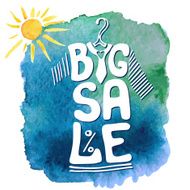 Summer Big Sale lettering Tee sirt watercolor sun Blue splash