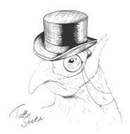 Interesting bird in black top hat and monocle Sketch