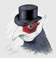Interesting bird in black top hat and monocle Sketch N2