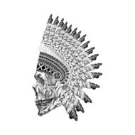 Shading scull with feathered war bannet in zentangle style Head