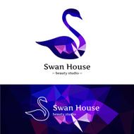 Vector low poly swan logo Beautiful diamond style logotype with