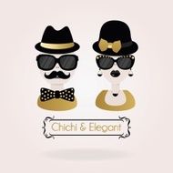 Abstract black and golden Chichi &amp; Elegant couple icons on pink