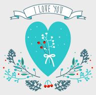 Romantic vector card with heart ribbon and flowers N2